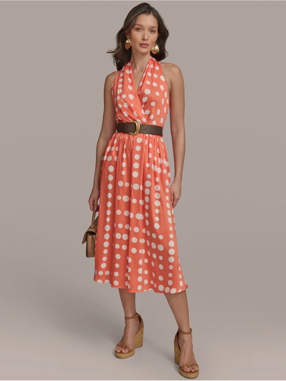 Donna Karan New York Polka-Dot Belted Midi Dress